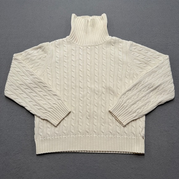 Tommy Hilfiger Sweaters - Tommy Hilfiger Sweater Women's XL Cream Cable Knit Cotton Turtleneck Classic Fit